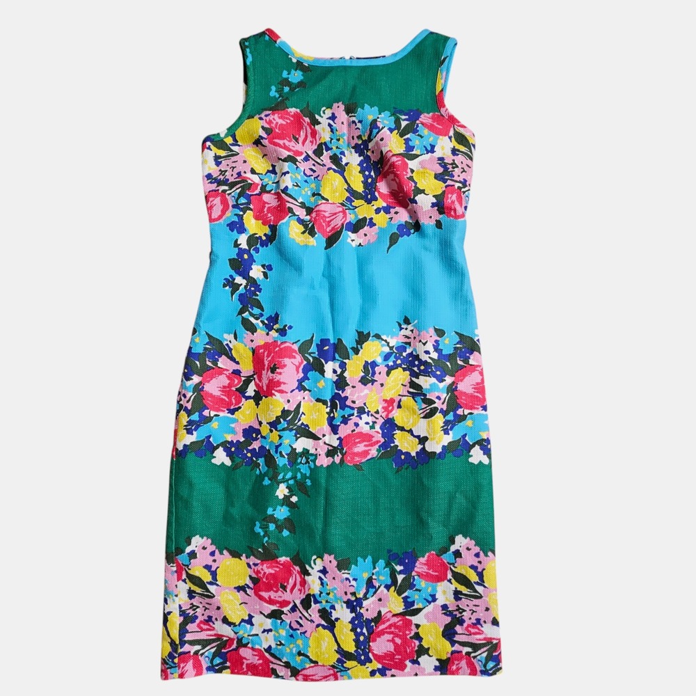 Talbots Floral Striped Textured Sheath Dress 2P Back Zip Springtime Garden Party